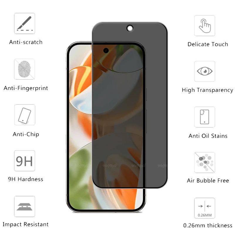 Protector de pantalla 6 en 1 para Google Pixel 9 Pro, Google Pixel 9, privacidad de vidrio, pegamento antiespía, lente de cristal Pixel9 Pixel 9 Pro XL - imagen 2