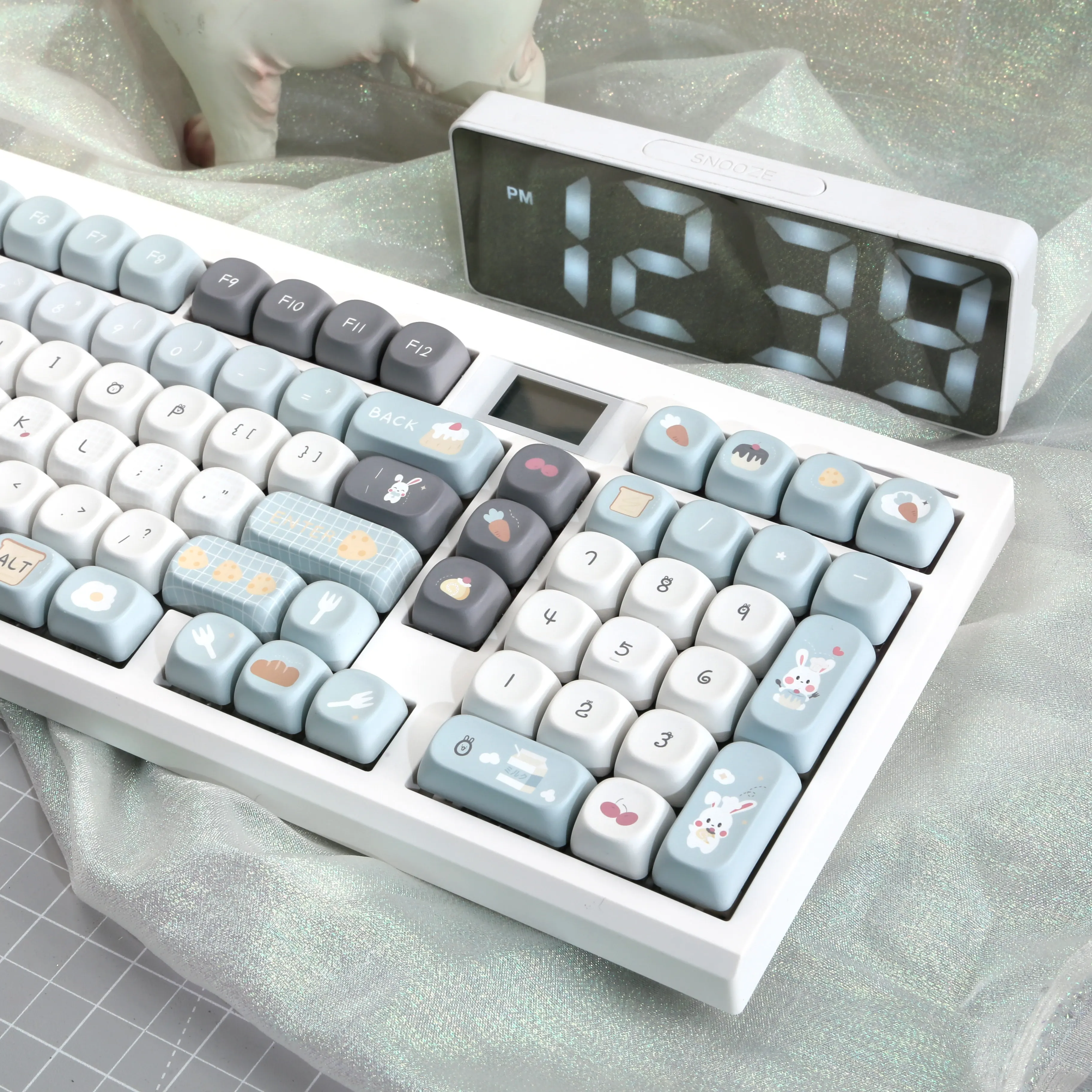 Teclas MAIMOOO Rabbit Bread House, Perfil MOA, PBT Personalizado, Azul Grisáceo, Diseño de Conejito de Dibujos Animados, para Teclado Mecánico, Regalos - imagen 2
