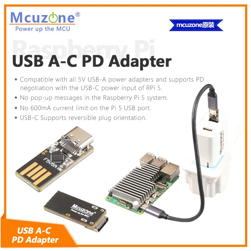 Adaptador PD Raspberry Pi5 USB A-C, adaptador de USB-A a USB-C de 5V con protocolo PD 5V5A para Raspberry Pi 5 - imagen 2