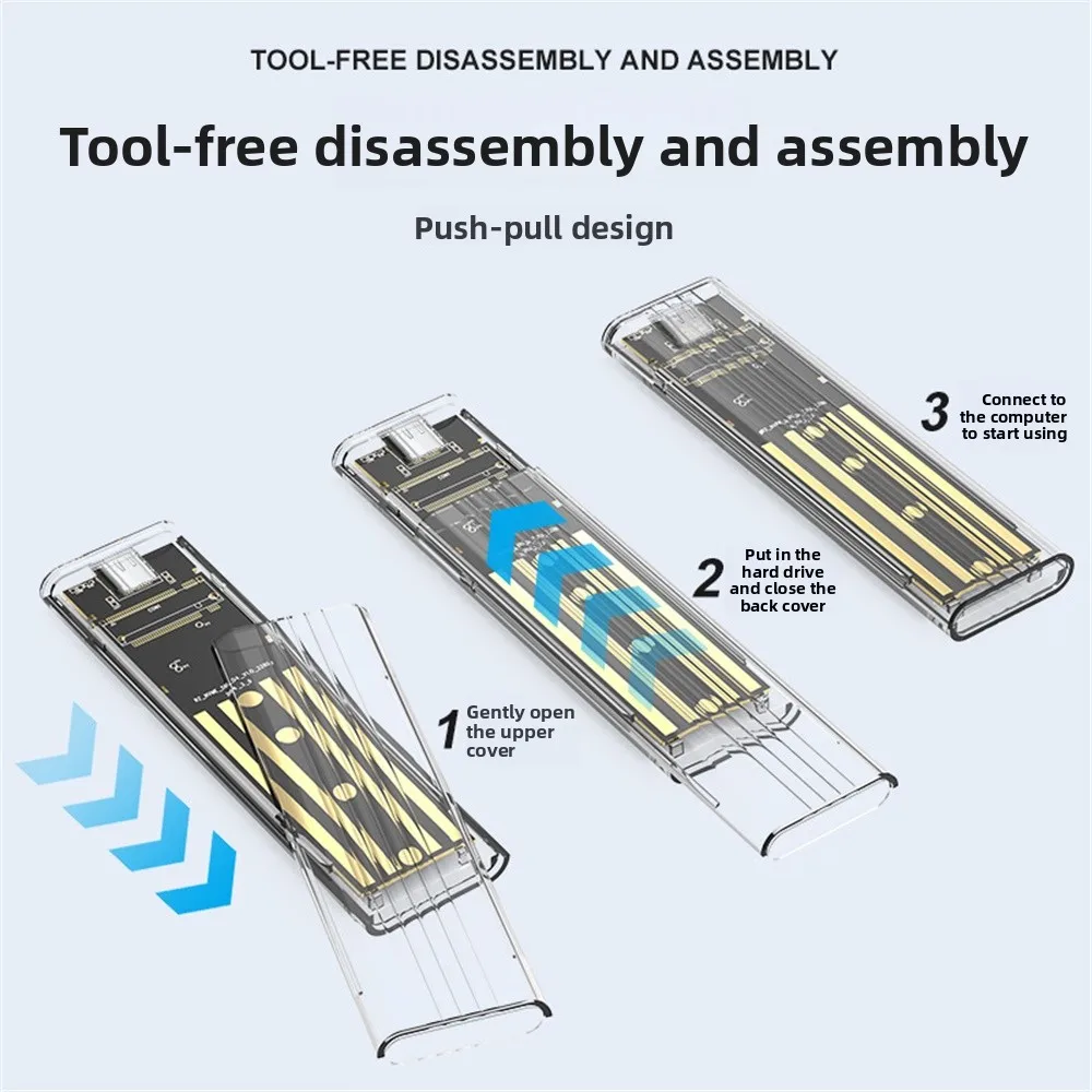 Caja M.2 NGFF/NVME PCIe SATA SSD, carcasa externa transparente, USB tipo C 3,1, 10Gbps, M2 B + M Key/M Key para caja de disco duro SSD de 4TB - imagen 2