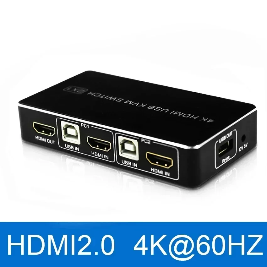 Conmutador de 2 puertos USB HDMI KVM, 4K, 60Hz, 1080p, HDMI2.0, 2x1, compatible con impresora de teclado y ratón, convertidor de vídeo de ordenador portátil a Monitor - imagen 2