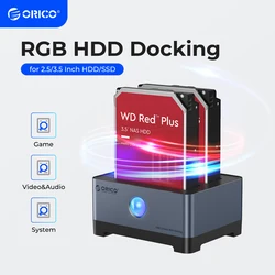 ORICO Dock HDD USB-C 10Gbps RGB – Carcasa Aluminium 2,5/3,5″