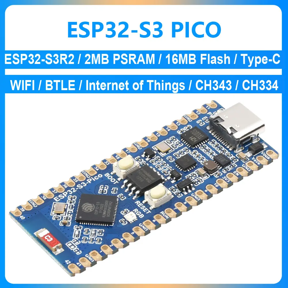 ESP32-S3 Placa de desarrollo Pico ESP32-S3R2 dual-core 2,4 GHz WiFi BTLE5 CH343/CH334 chip Internet de las cosas 2MB PSRAM 16MB Flash