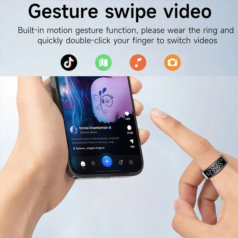 Anillo inteligente con pantalla LED para hombre, Monitor de ritmo cardíaco, oxígeno en sangre, sueño, cepillo, vídeo, 5ATM, resistente al agua, modo multideportivo - imagen 3