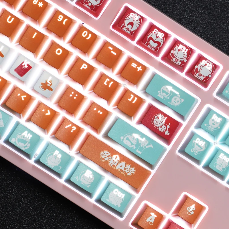 104 teclas Robot gato Anime tema Keycap Pbt transparente personalizado personalización recuerdos de la infancia Teclado mecánico Keycap - imagen 2