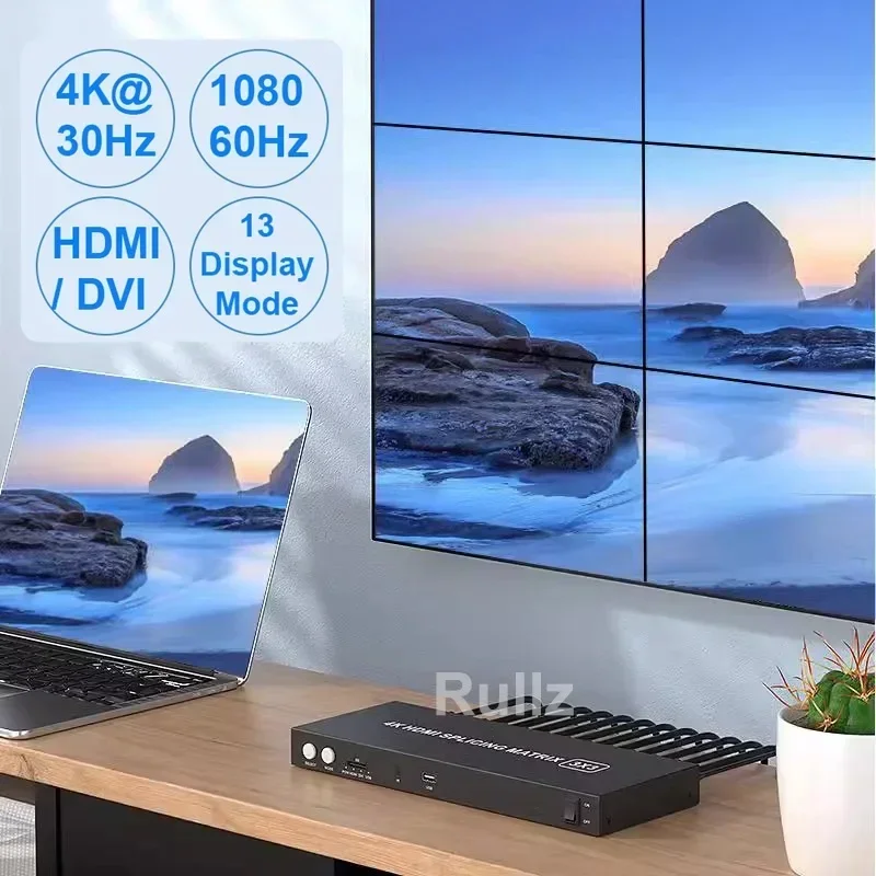 Controlador de pared de vídeo HDMI 4K 3x3, procesador de empalme de Monitor multipantalla 2x2 2X3, 9 unidades, empalmador de TV, matriz de empalme HDMI 4K 3x3 - imagen 5