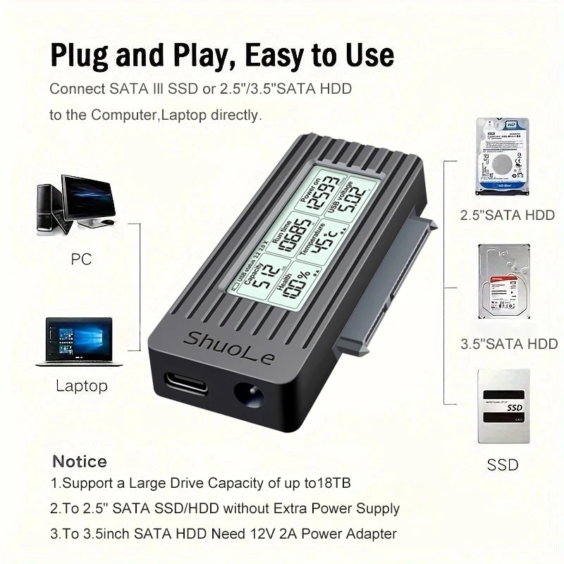 Cable convertidor adaptador USB a SATA, convertidor USB 3,2 3,0 a SATA para disco duro SSD HDD de 2,5 pulgadas, accesorios adaptadores externos - imagen 5