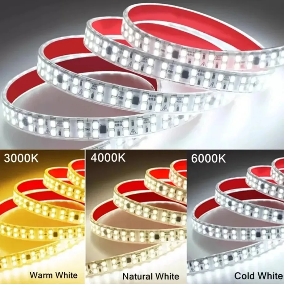 Tira de luces LED SMD 2835 de 12MM 3000K/4000K/6000K AC 220V con enchufe europeo IP68 impermeable 240LEDs/M lámpara de tira suave cortable Flexible - imagen 2