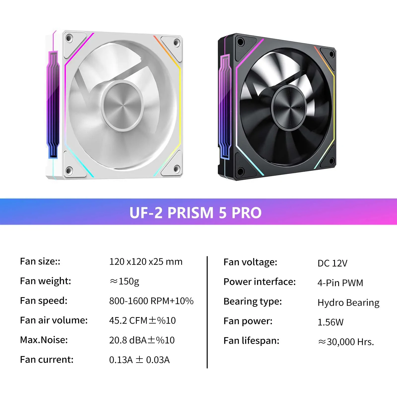 UPSIREN UF-2 PRISM 5 PRO ventilador para chasis de ordenador 12cm ARGB 4 pines PWM ventilador de refrigeración silencioso 12V gran volumen de aire 45.2CFM/800-1800RPM - imagen 5
