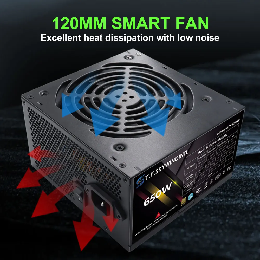 T.F.SKYWINDINTL 650 vatios fuente de alimentación PC PSU unidad de fuente de alimentación negro Gaming silencioso ventilador de 120mm 110V 220V ATX alimentación de computadora de escritorio - imagen 5