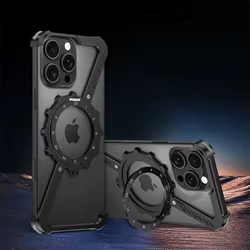 Funda de teléfono de Metal con forma de Z y luz nocturna para iPhone 13, 14, 15 y 16 Pro Max, funda protectora para teléfono, parachoques a prueba de golpes 360 °   Soporte de rotación