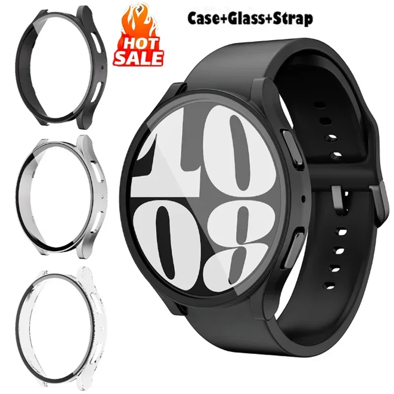 Paquete de 2 unidades de vidrio templado + funda + correa para Samsung Galaxy Watch 7 6 5 4 40mm 44mm cubierta protectora de pantalla de PC Galaxy Watch 6 7 5 Band - imagen 2