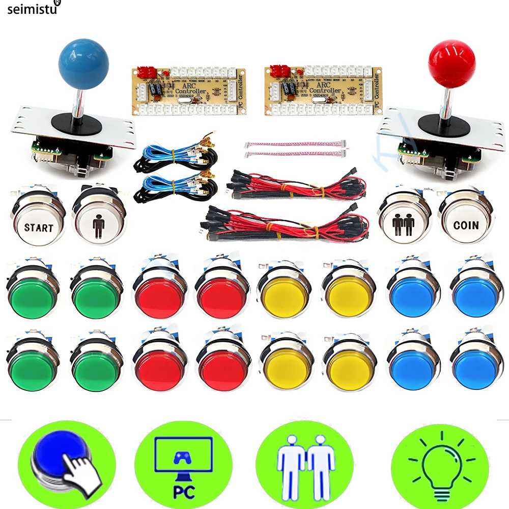 Kit de juego Arcade DIY para 2 jugadores, botón pulsador ligero, Joystick de estilo americano, Cables codificadores USB compatibles con PC Raspberry Pi M - imagen 2