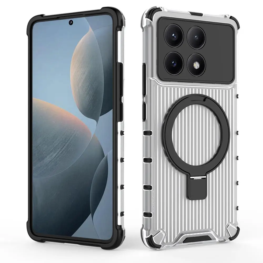 Funda de teléfono transparente con soporte de Metal magnético corrugado para Magsafe Xiaomi Poco X6 Pro F6 Pro cubierta protectora completa - imagen 2