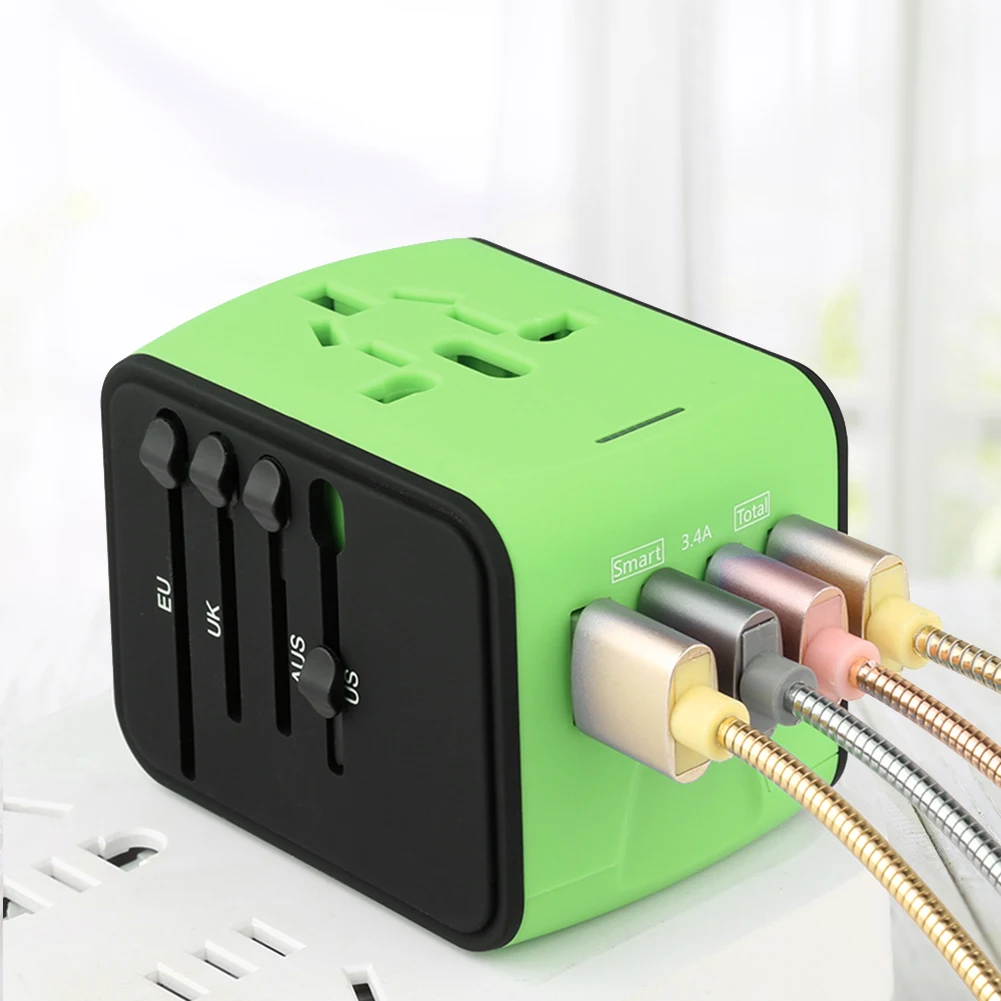Adaptador de viaje Universal todo en uno, cargador de viaje con puertos USB, 5V, teléfono inteligente, carga rápida, enchufe de conversión mundial