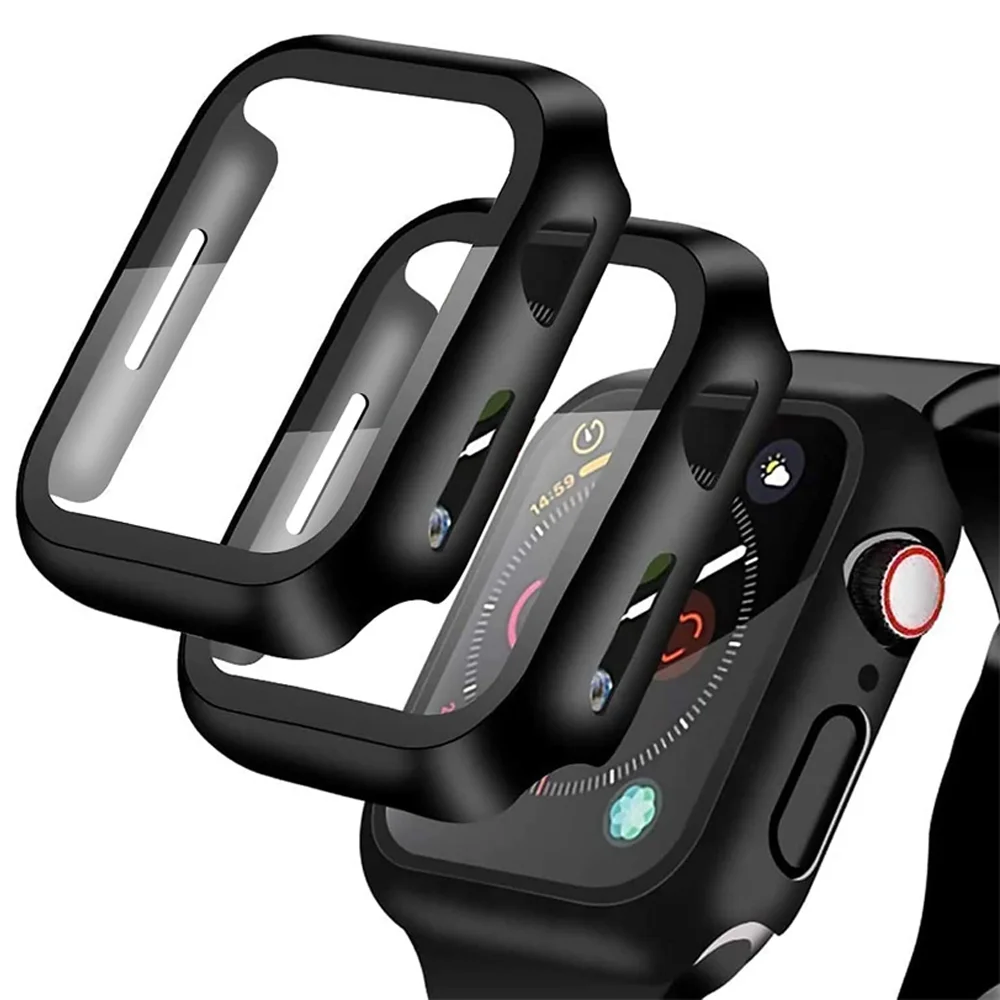 Cristal templado y funda para Apple Watch, Protector de pantalla para iwatch serie 9, 6, SE, 7, 8, accesorios para Apple Watch, 45-41-42-40-44mm, 2 unidades