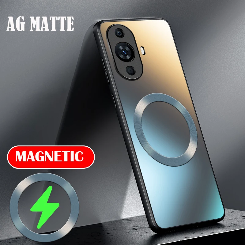 Funda rígida de silicona mate AG de lujo para Huawei Nova 11 10 9 SE 8 Pro, funda protectora esmerilada para teléfono, funda de carga inalámbrica magnética