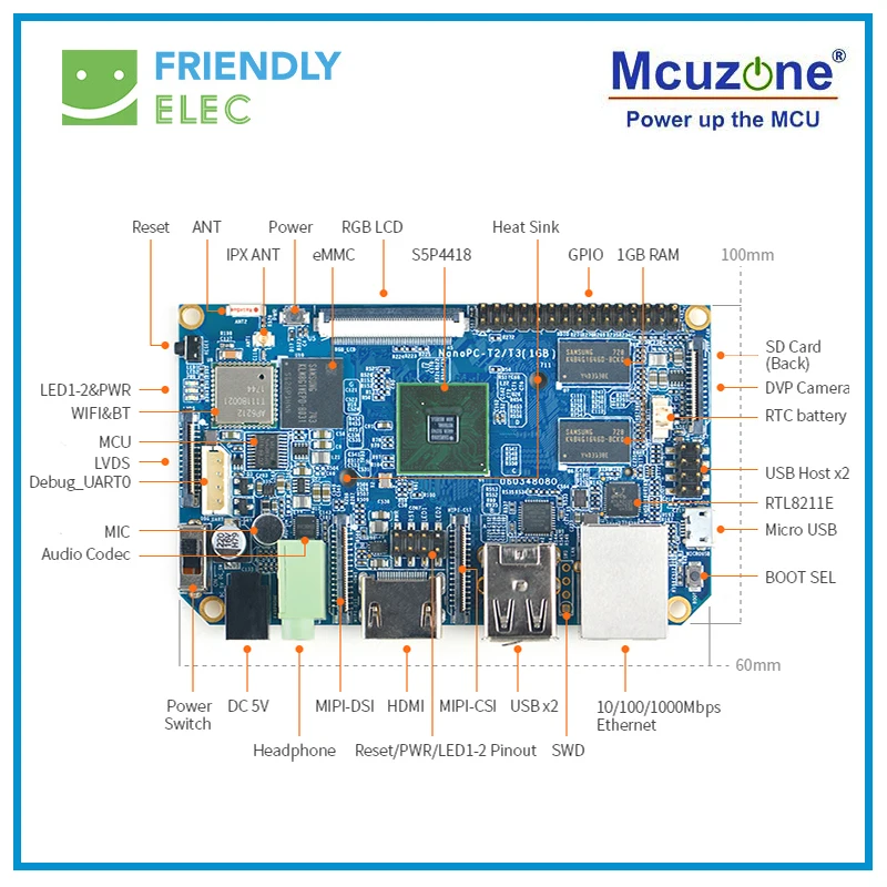 NanoPC-T2,FriendlyELEC WiFi integrado y bluetooth Quad Core Cortex-A9 Placa de desarrollo S5P4418 Tarjeta Computadora 100x60 cm - imagen 3
