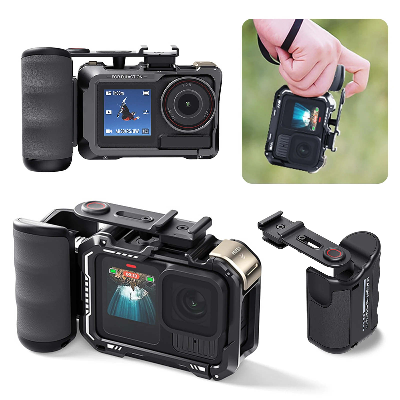 Kit de agarre para cámara Insta360 Ace Pro 2, con botón de obturador, soporte de extensión de cámara para DJI Action 5 Pro y GoPro Hero 13