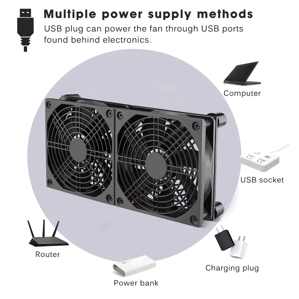 Gsie Time-Refroidisseur de boule USB pour boîtier TV, contrôleur et filet de protection, ventilateur de refroidissement de bureau, ventilateur de routeur bricolage, 80mm, 92mm, 120mm, 140mm, DC, 5V - imagen 4