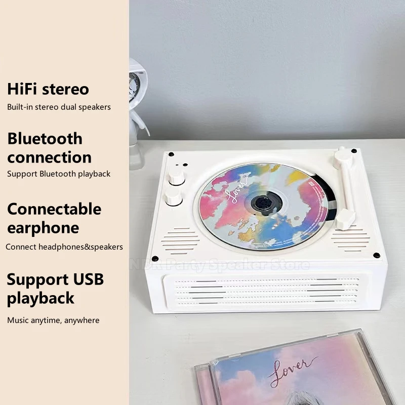 Reproductor de CD Retro, soporte recargable, CD BT, USB, 3,5mm, AUX, reproductor de CD portátil, inalámbrico, Compatible con Bluetooth, altavoces de música 5,3 - imagen 2