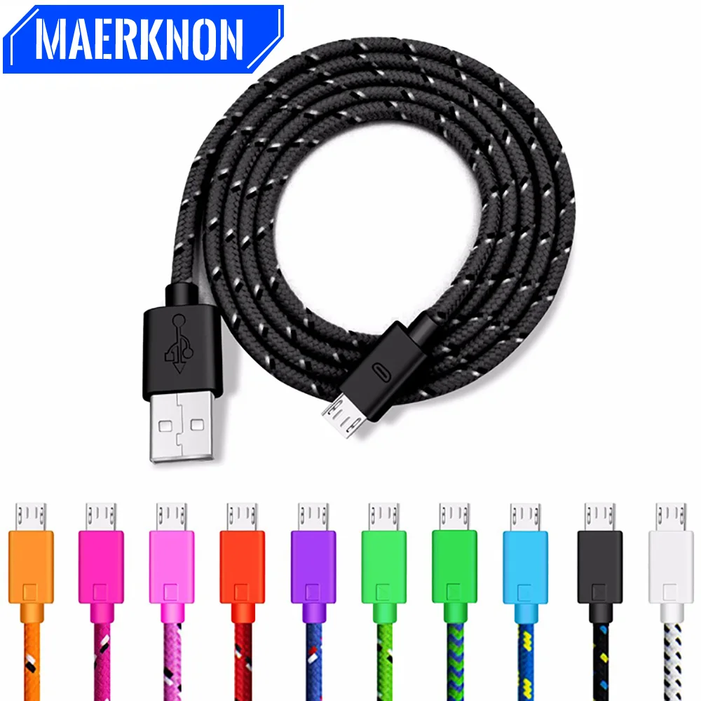 Cable Micro USB trenzado de nailon, 1m/2m/3m, sincronización de datos, Cable cargador USB para Samsung, HTC, Huawei, Xiaomi, tableta, Android, Cables de teléfono USB