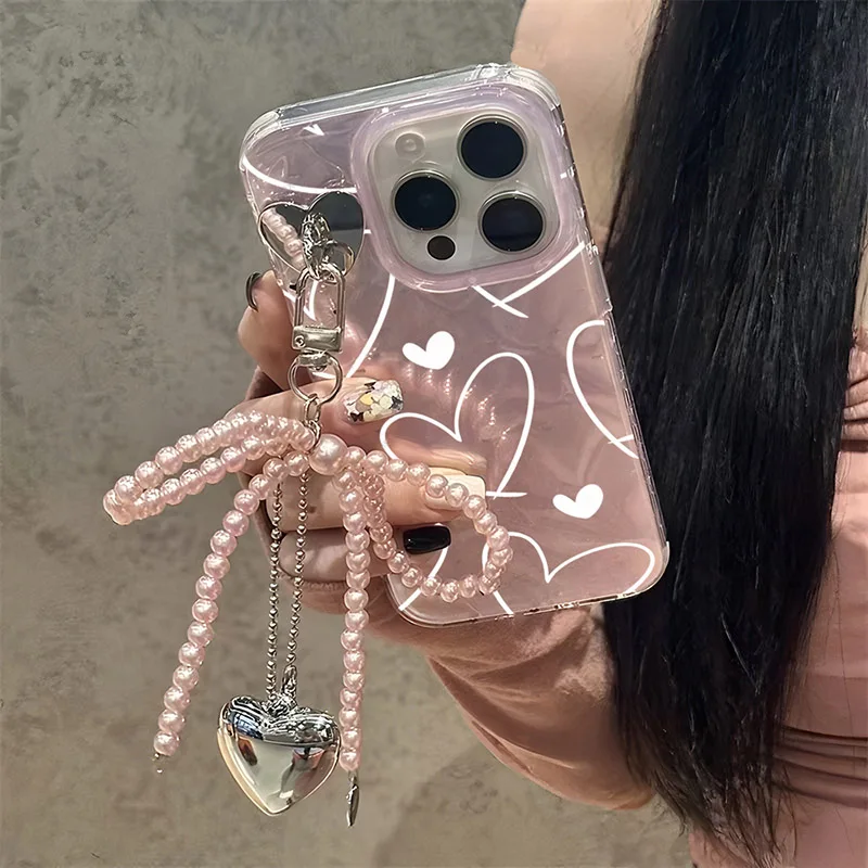 Funda con colgante de perlas y corazón para Samsung Galaxy A17 A07 A22 A33 A13 S25 FE M56 M16 M06 F16 F06 A06 A02S A03S A04S A31 A50 A12