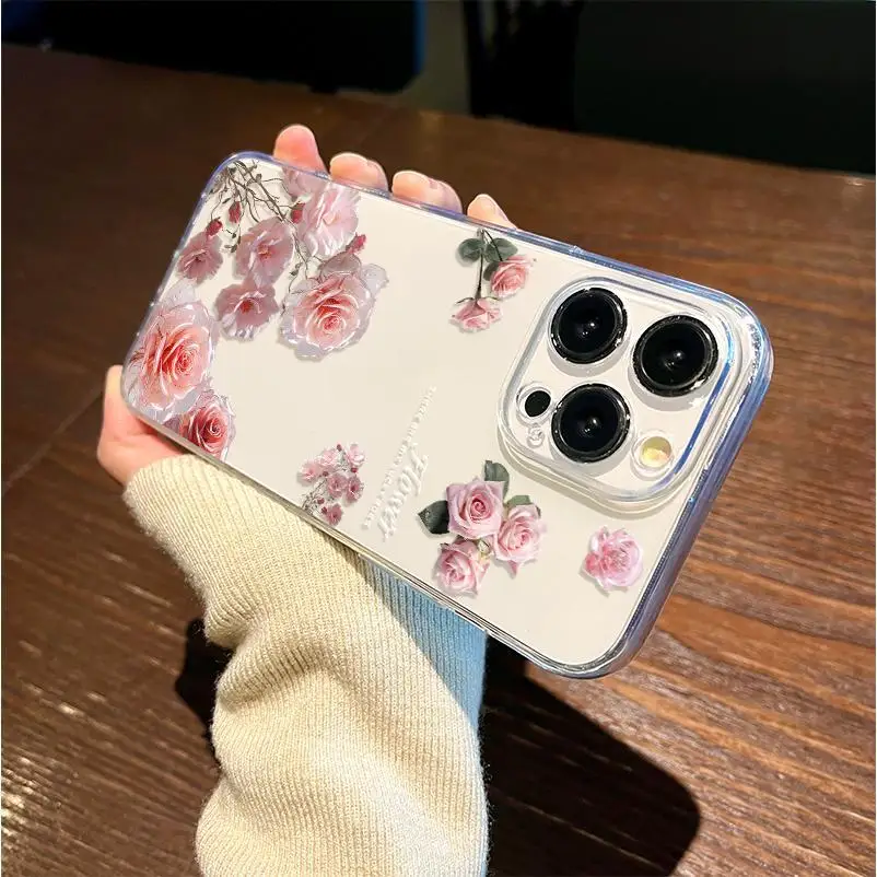 Funda de teléfono de TPU con rosa francesa para iPhone 11 Pro XR XS 14 13 7 8 Plus 15 Pro Max 12 Mini 16, carcasa protectora de pantalla a prueba de golpes - imagen 4