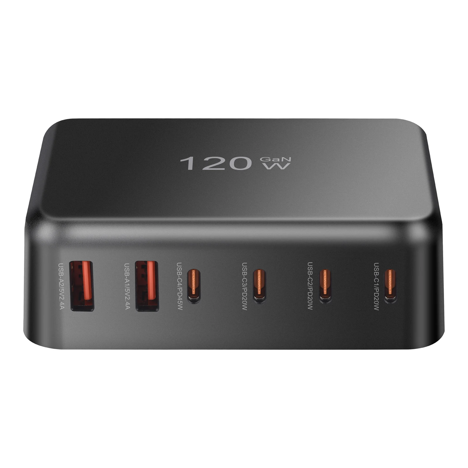 Estación de carga móvil GaN de 120W, cargador de pared USB C de 6 puertos para adaptador de corriente de 45w/20W, adecuado para cargar teléfonos móviles