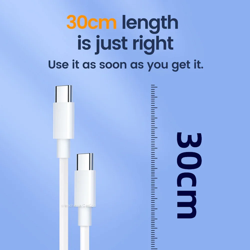 Cable de datos USB C tipo C portátil de 30cm, Cable de carga rápida para teléfono, Cable corto USB C para iPhone15, Huawei, Samsung, Xiaomi, Power Bank - imagen 2