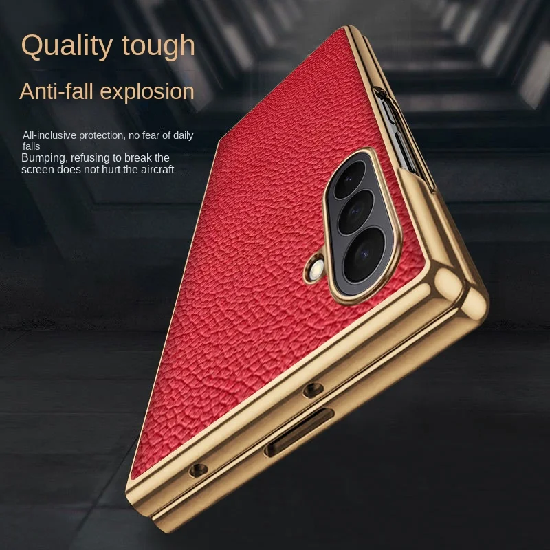 Para Samsung Galaxy Z Fold 7 funda de lujo de cuero Lichee revestimiento de piel funda protectora trasera para Samsung Z Fold7 carcasa de teléfono - imagen 3