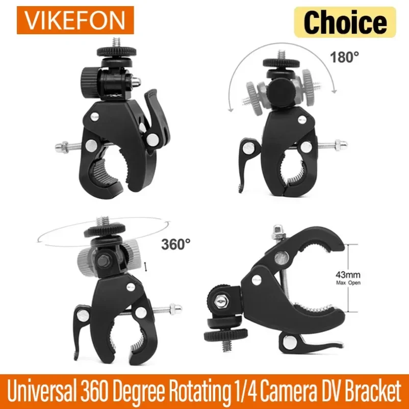 Universal 360 grados de rotación 1/4 cámara DV bicicleta manillar abrazadera soporte trípode montaje tornillo Clip para cámara deportiva GOPRO