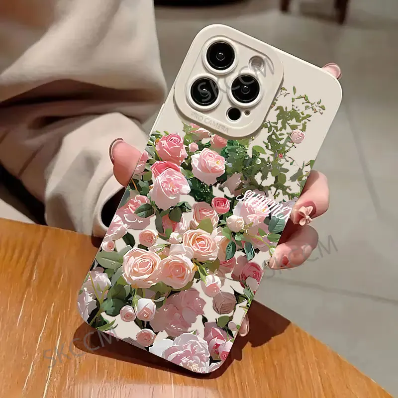 Funda de teléfono rosa con pintura al óleo para iPhone 15 16, funda de silicona suave para iPhone 13 11 12 16 14 Pro Max XR XS X 7 8 Plus SE2 - imagen 5