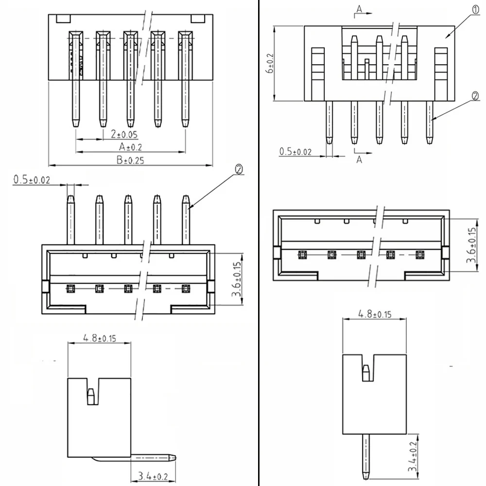 50 unidades PH2.0 conector macho de ángulo recto blanco soporte de aguja de pie de 90 grados cabezal de 2,0 MM aguja curva 2/3/4/5/6-12 pines AW Pin curvo - imagen 5