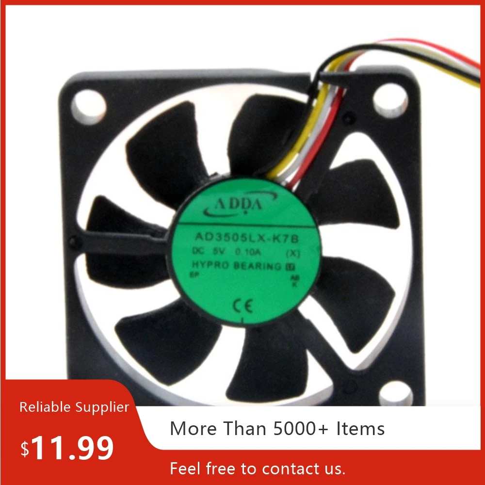 2 uds AD3505LX-K7B para ADDA 35mm 5V 0.10A ventilador de refrigeración de 4 cables, 6500RPM, 3,5CFM para PC, servidor y electrónica