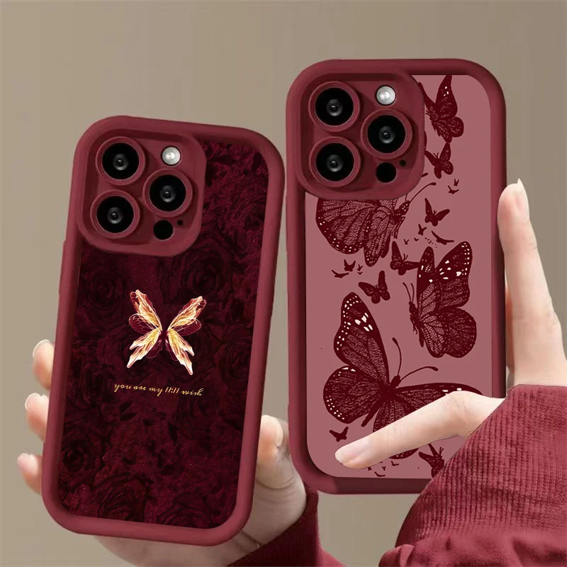 Funda de teléfono de silicona con diseño de mariposa Retro para iPhone 17 16 15 14 13 12 11 Pro Max 17 Air 16E XS X XR 7 8 Plus cubierta a prueba de golpes