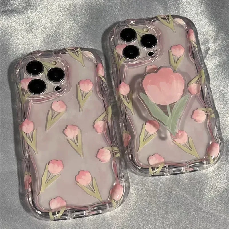 Funda de tulipanes rosas para iPhone 17 16 15 13 Pro 14 12 Pro Max 16 15 14 Plus 13 12 Mini 16E Air Girl fundas transparentes para teléfono - imagen 2