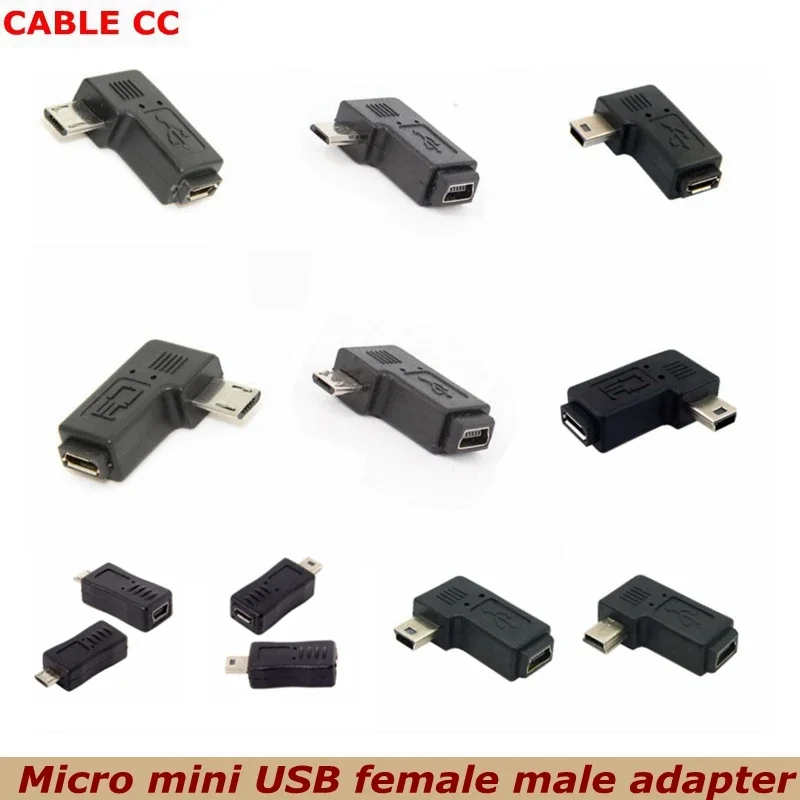 MP3 MP4 teléfono móvil Micro USB macho a hembra Mini 5 pines hembra macho adaptador de 90 grados conector de cargador adaptador convertidor