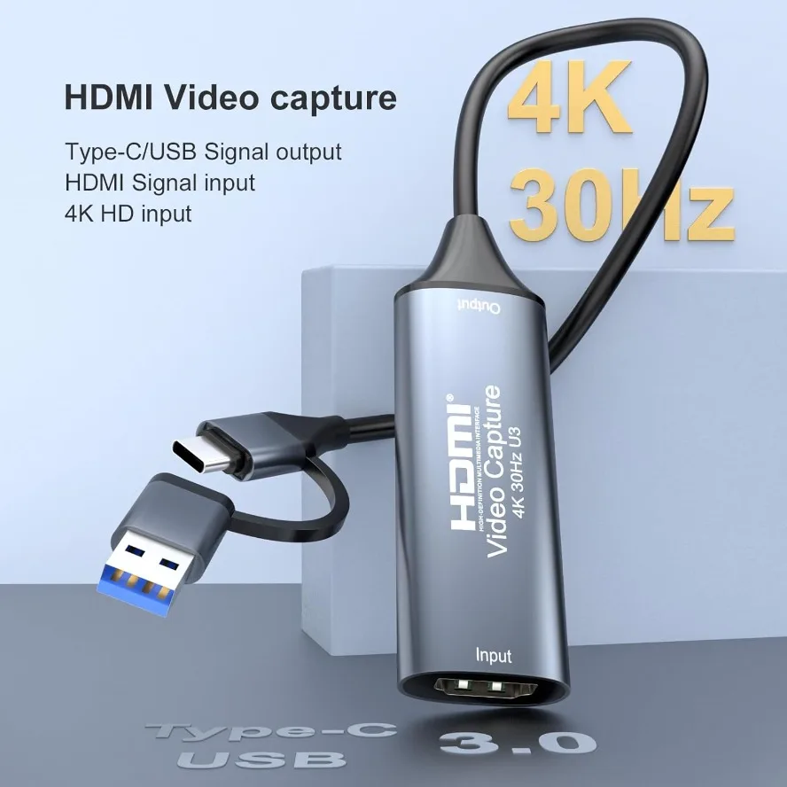 Tarjeta de captura de vídeo 4K Compatible con HDMI a USB 3,0/2,0 tipo C tarjeta de captura de Audio para transmisión de juegos grabación transmisión en vivo - imagen 3