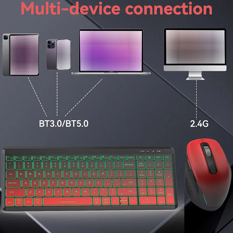 Combo de teclado y ratón inalámbricos silencioso retroiluminado RGB, juego de ratón y teclado inalámbrico recargable de modo Dual de 2,4G para escritorio/portátil - imagen 5