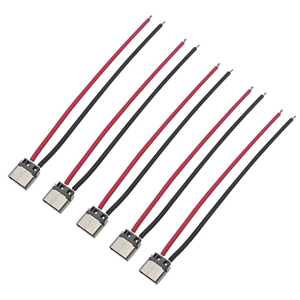 Cable de soldadura USB tipo C de 5 piezas, conector hembra de 2 pines para enchufe de carga de teléfono móvil