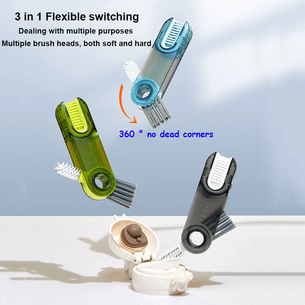 Herramienta de limpieza 3 en 1, cepillo para taza, microcepillos para tapa, producto útil, cubierta multifunción para botella de agua de lactancia, cepillo de limpieza para el hogar - imagen 3
