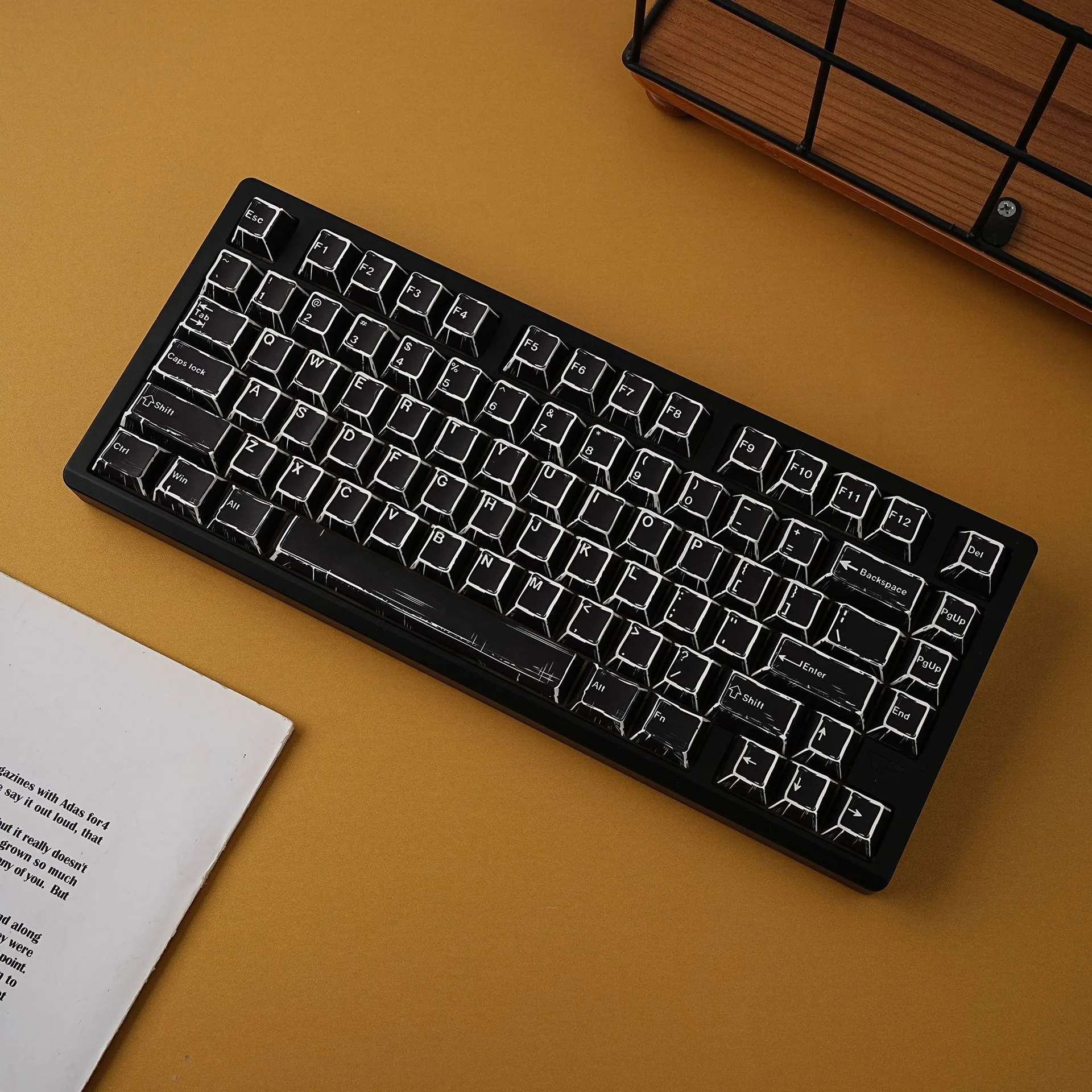 Teclas de teclado mecánico negro cómico español francés coreano japonés ruso alemán estampado lateral cereza perfil PBT Keycap DIY