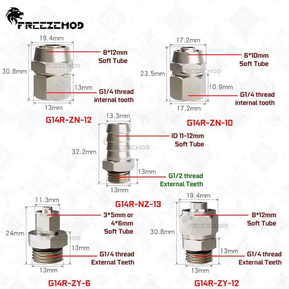 Interfaz de tubo blando de conversión de rosca, accesorios de refrigeración por agua, latón G1/4, dientes internos y externos adecuados para calibre 5-12 - imagen 4