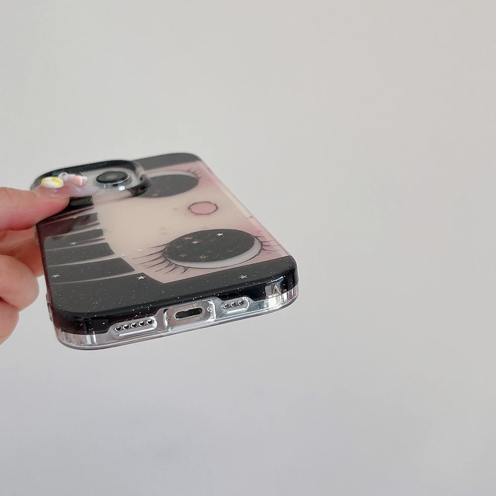 Funda de teléfono con ojos brillantes de Anime de dibujos animados para IPhone 17 16 15 14 13 Pro Max Girl, cubierta trasera de ojos grandes brillantes - imagen 4