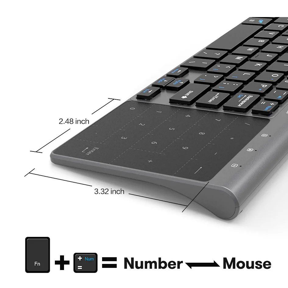 Mini teclado inalámbrico 2,4G + Bluetooth con panel táctil numérico para Notebook PC Smart TV portátil 59 teclas Mini teclado inalámbrico - imagen 3