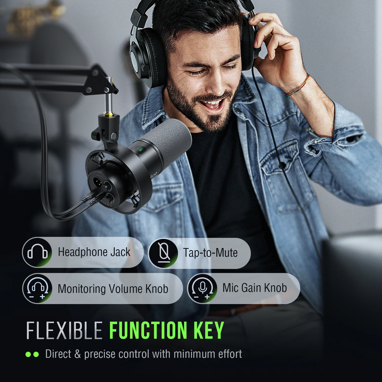 Micrófono dinámico FIFINE USB/XLR con soporte de choque, tecla táctil, conector para auriculares y Control de volumen, para grabación de PC o tarjeta de sonido-K688 - imagen 5