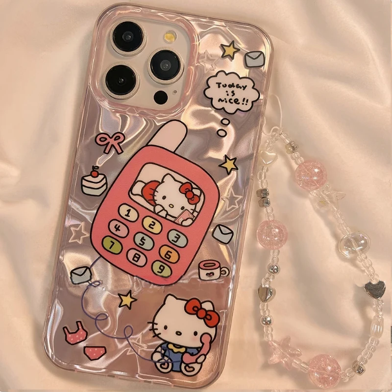 Funda con lazo de Hello Kitty para OPPO A5X A5 A78 A58 A17 A15 A35 A74 A95 A76 A96 A94 F19 Pro A9 A54S A60 A16 A53 A33 A53S A7 A12