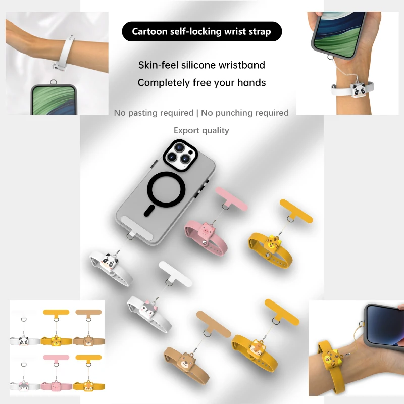 Nuevo cordón de pulsera de silicona ajustable con bloqueo automático de dibujos animados para iPhone Samsung Xiaomi Google Moto Huawei Honor todos los teléfonos - imagen 2