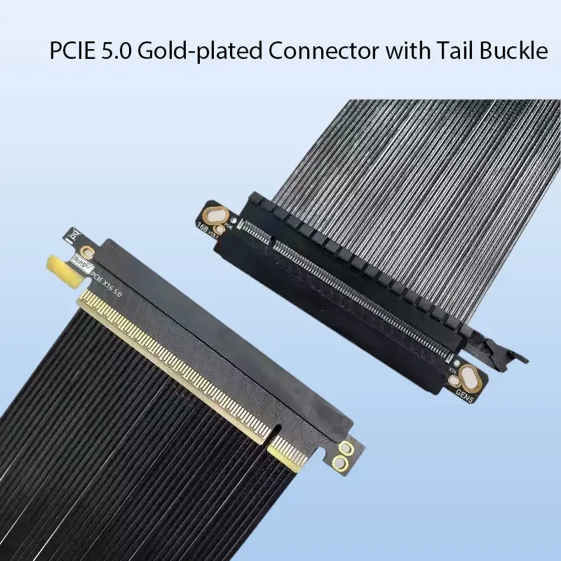 Cable elevador PCI E PCIe 5,0 X16 negro y plateado [RTX5090 RTX4090] PCI Express Gen5 de doble inverso blindado sin pérdidas para servidor ITX - imagen 5